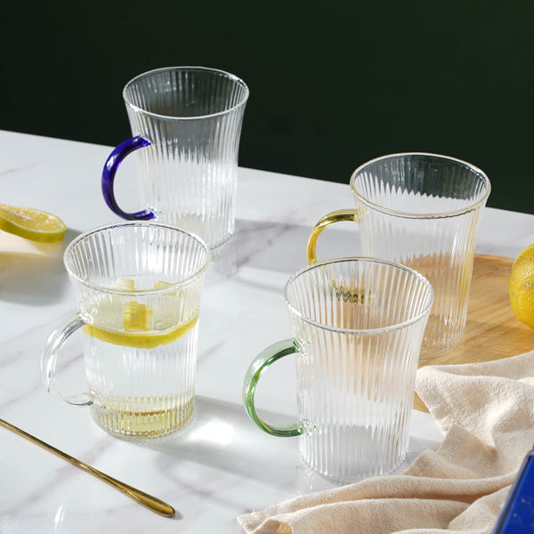 Lined Glass Tea Cup Set Of 2- Mug for coffee, tea mug, cappuccino mug | Cups and Mugs for Coffee Table & Home Decor