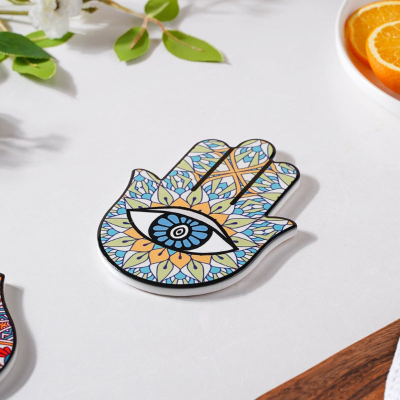 Traditional Green Healing Hamsa Hand Coaster
