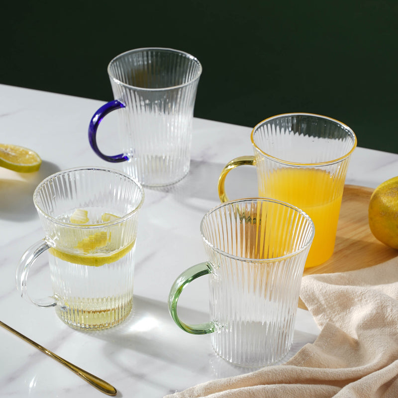 Lined Glass Tea Cup Set Of 2- Mug for coffee, tea mug, cappuccino mug | Cups and Mugs for Coffee Table & Home Decor