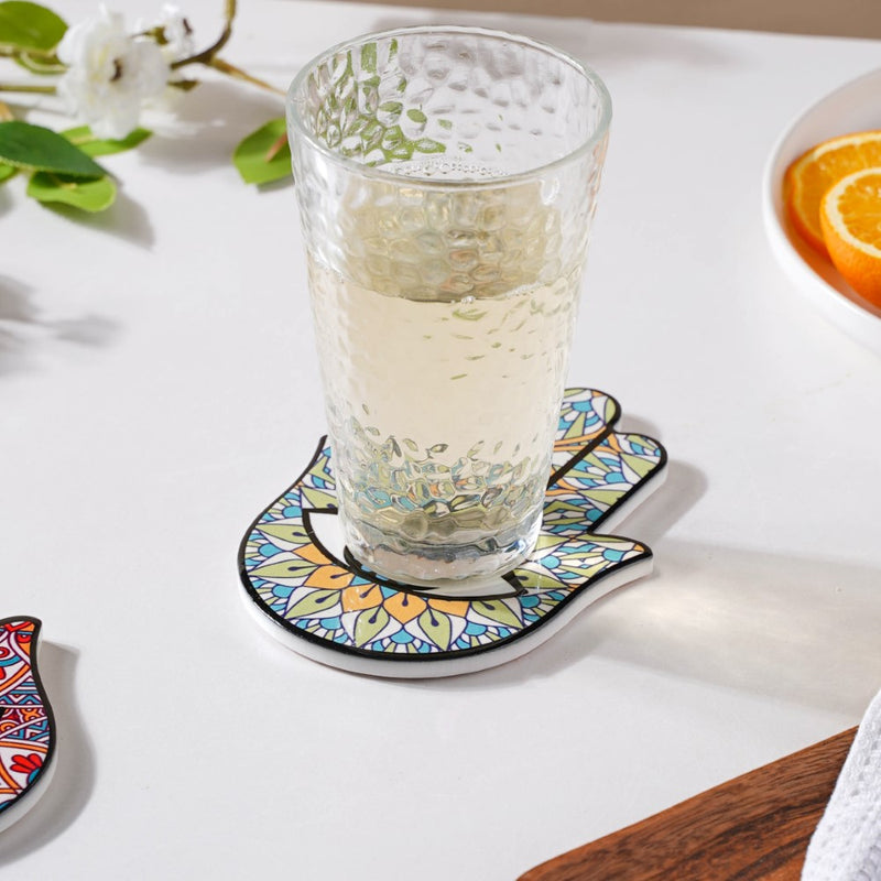 Traditional Green Healing Hamsa Hand Coaster