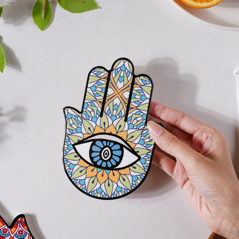 Traditional Green Healing Hamsa Hand Coaster