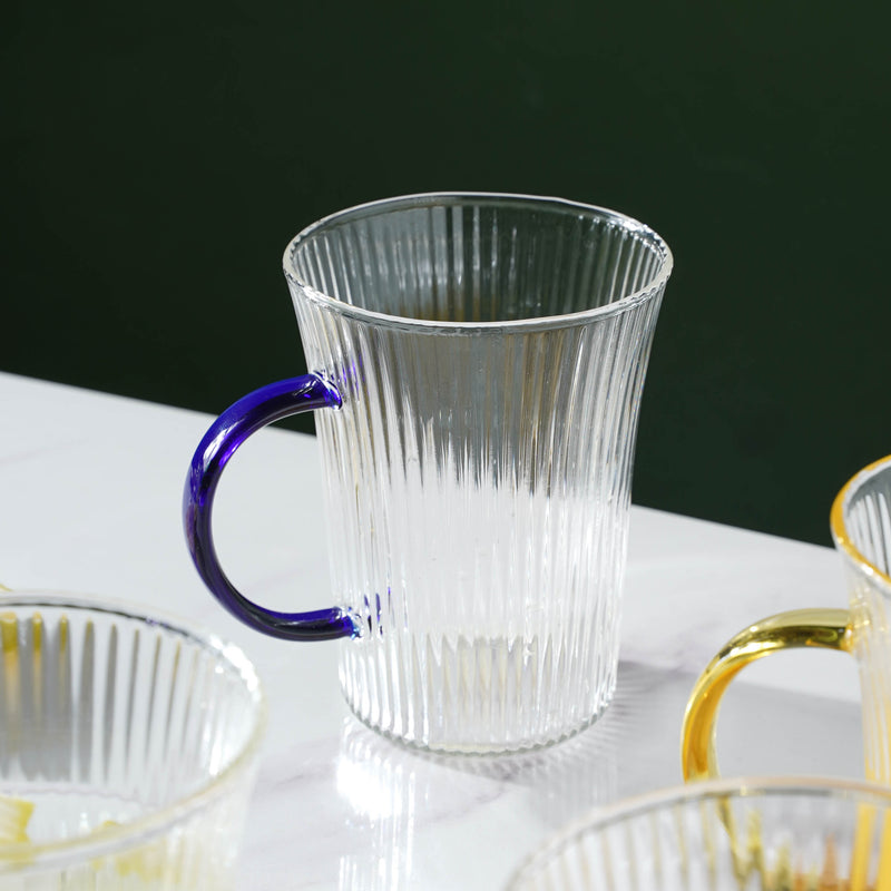 Lined Glass Tea Cup Set Of 2- Mug for coffee, tea mug, cappuccino mug | Cups and Mugs for Coffee Table & Home Decor