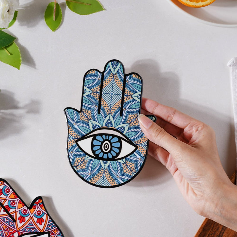 Traditional Cerulean Healing Hamsa Hand Coaster
