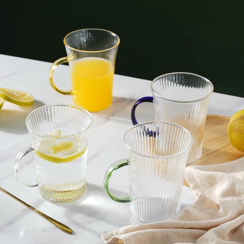 Lined Glass Tea Cup Set Of 2- Mug for coffee, tea mug, cappuccino mug | Cups and Mugs for Coffee Table & Home Decor