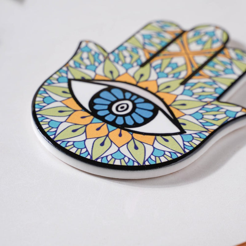 Traditional Green Healing Hamsa Hand Coaster