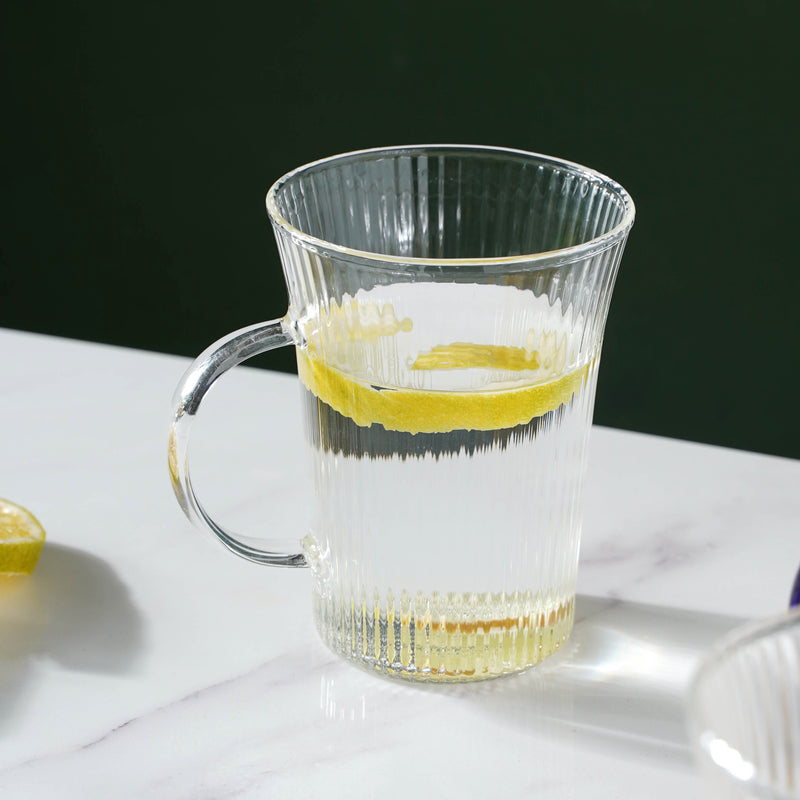 Lined Glass Tea Cup Set Of 2- Mug for coffee, tea mug, cappuccino mug | Cups and Mugs for Coffee Table & Home Decor