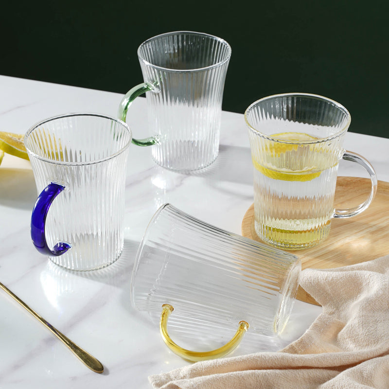 Lined Glass Tea Cup Set Of 2- Mug for coffee, tea mug, cappuccino mug | Cups and Mugs for Coffee Table & Home Decor