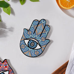 Traditional Cerulean Healing Hamsa Hand Coaster