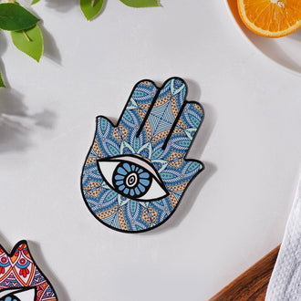 Traditional Cerulean Healing Hamsa Hand Coaster