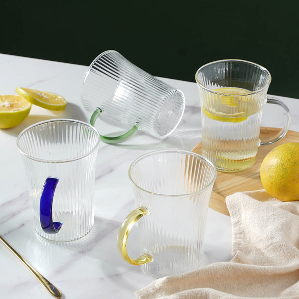 Lined Glass Tea Cup Set Of 2- Mug for coffee, tea mug, cappuccino mug | Cups and Mugs for Coffee Table & Home Decor