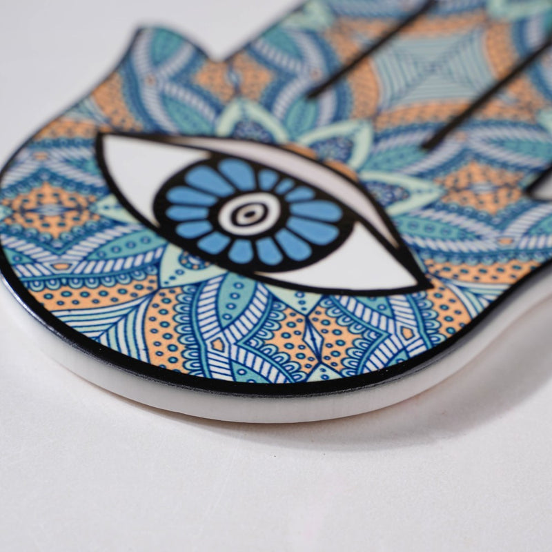 Traditional Cerulean Healing Hamsa Hand Coaster