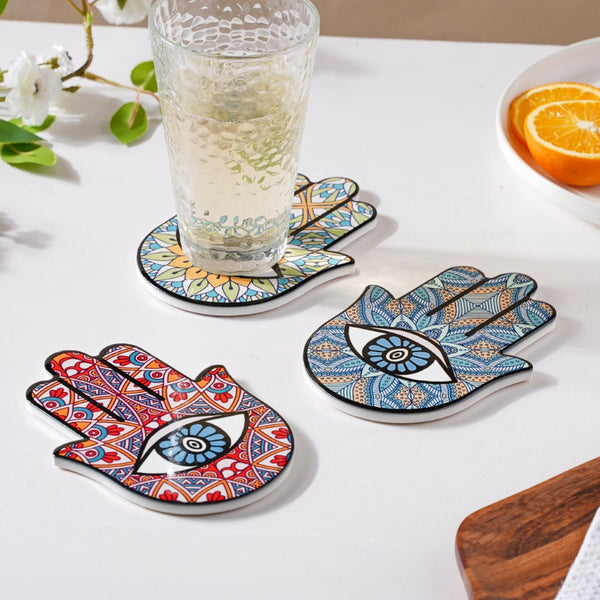 Traditional Cerulean Healing Hamsa Hand Coaster