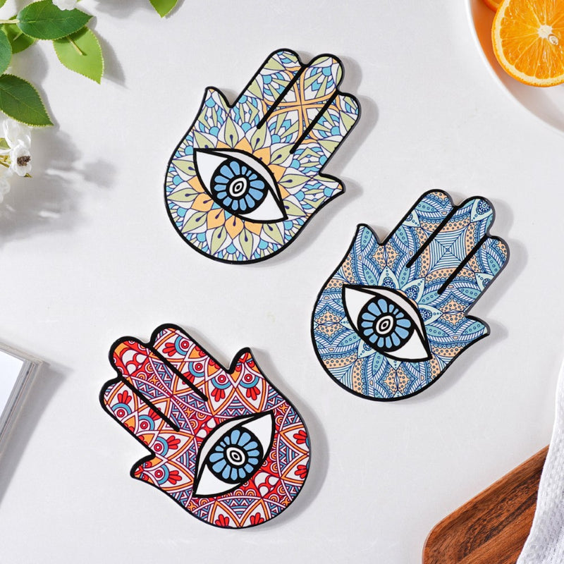 Traditional Cerulean Healing Hamsa Hand Coaster