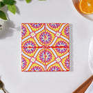 Spanish Art Square Ceramic Tiled Trivet Yellow Pink