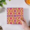 Sunny Yellow And Pink Floral Zellij Art Square Ceramic Tiled Trivet