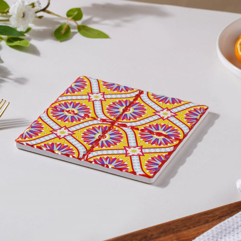 Yellow Grace Zellij Art Square Ceramic Tiled Trivet