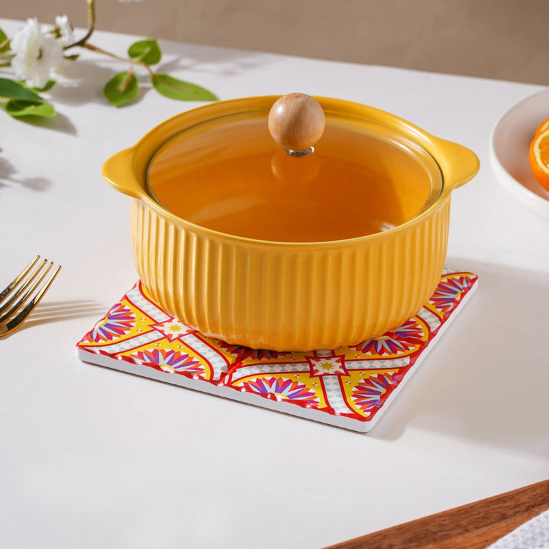 Yellow Grace Zellij Art Square Ceramic Tiled Trivet