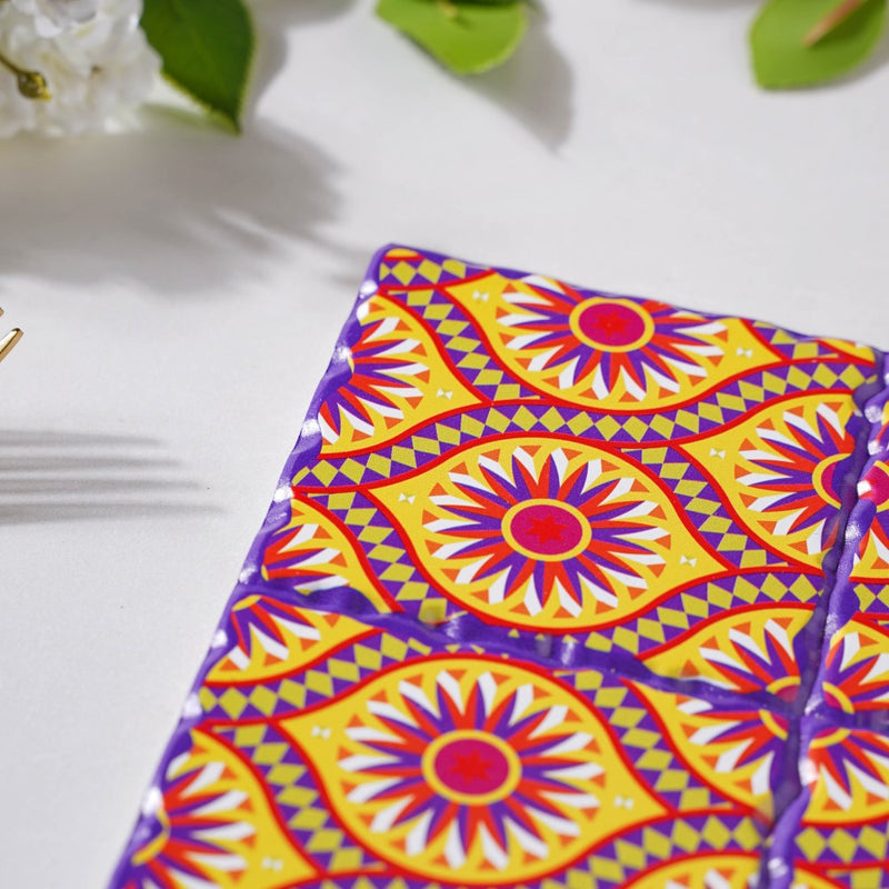 Sunny Yellow And Pink Floral Zellij Art Square Ceramic Tiled Trivet