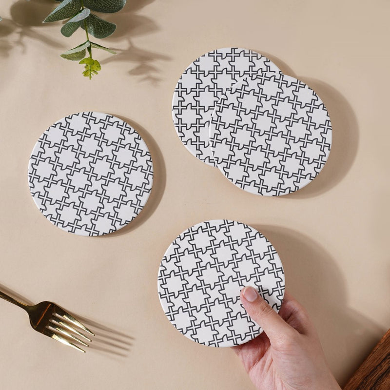 Zellij Art Round Modern Patterned Ceramic Trivet Black And White