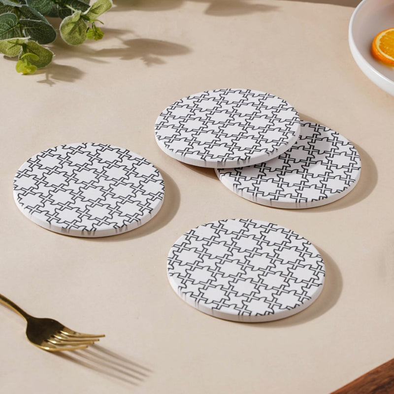 Zellij Art Round Modern Patterned Ceramic Trivet Black And White