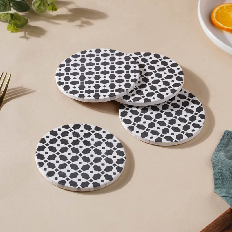 Zellij Art Round Ceramic Floral Trivet Black And White