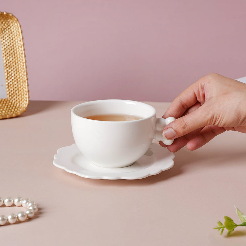 Riona Flower Cup And Plate Set White- Tea cup, coffee cup, cup for tea | Cups and Mugs for Office Table & Home Decoration