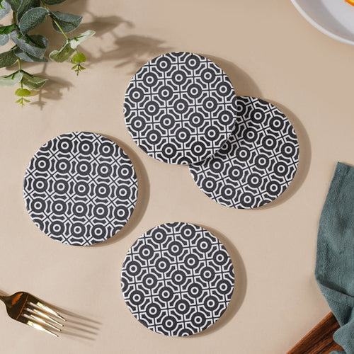 Zellij Art Round Abstract Patterned Ceramic Trivet Black And White