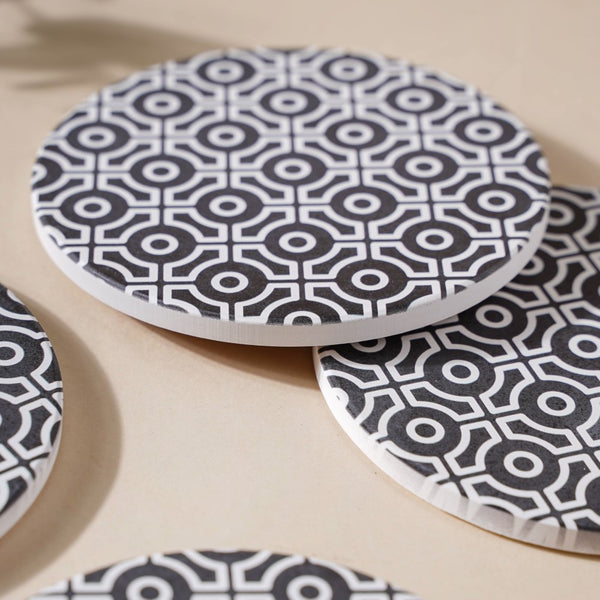 Geometric Ceramic Coaster Black And White Set of 4