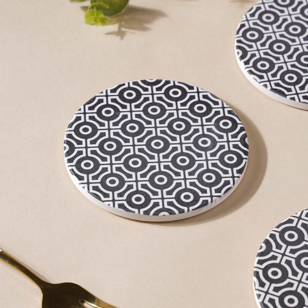 Geometric Ceramic Coaster Black And White Set of 4