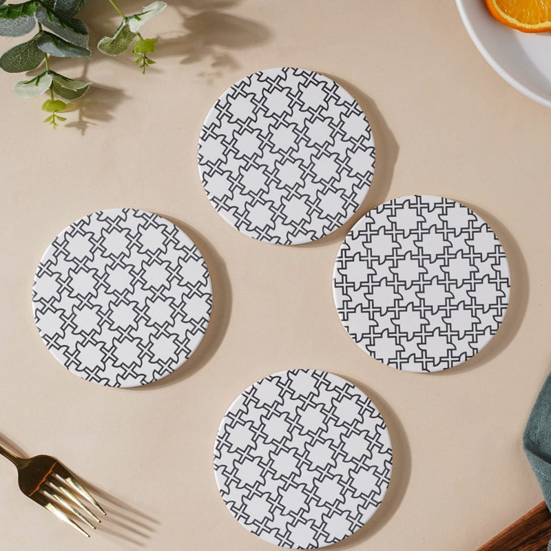 Zellij Art Round Modern Patterned Ceramic Trivet Black And White
