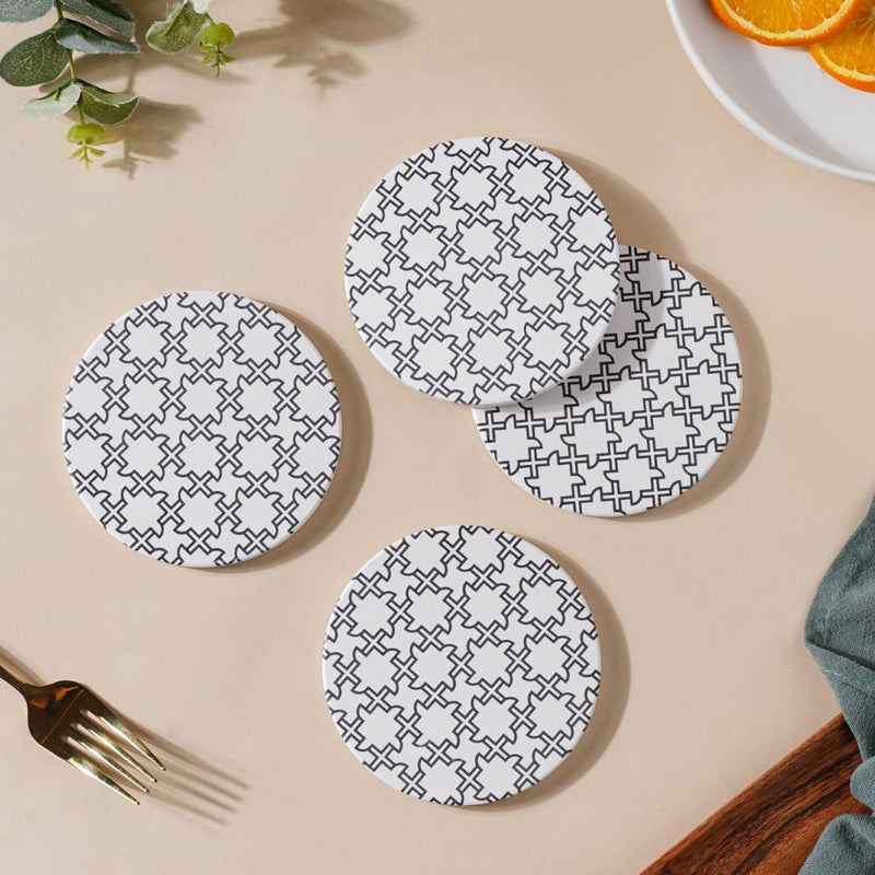 Zellij Art Round Modern Patterned Ceramic Trivet Black And White