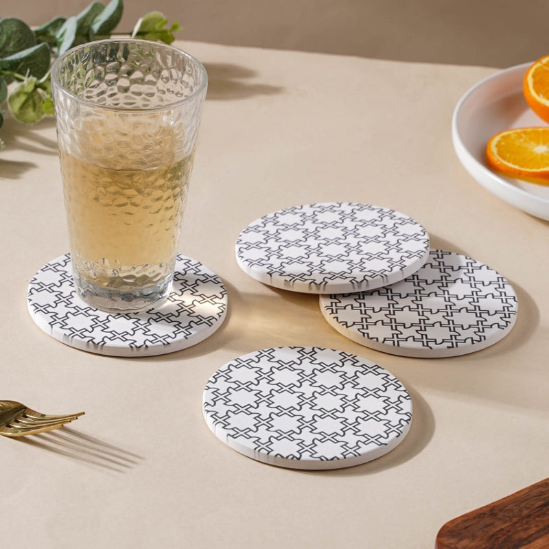 Zellij Art Round Modern Patterned Ceramic Trivet Black And White