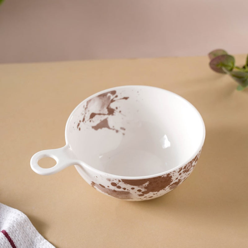 Splash Patterned Ceramic Bowl With Handle Brown - Bowl, ceramic bowl, serving bowls, noodle bowl, salad bowls, bowl for snacks, baking bowls, large serving bowl, bowl with handle | Bowls for dining table & home decor