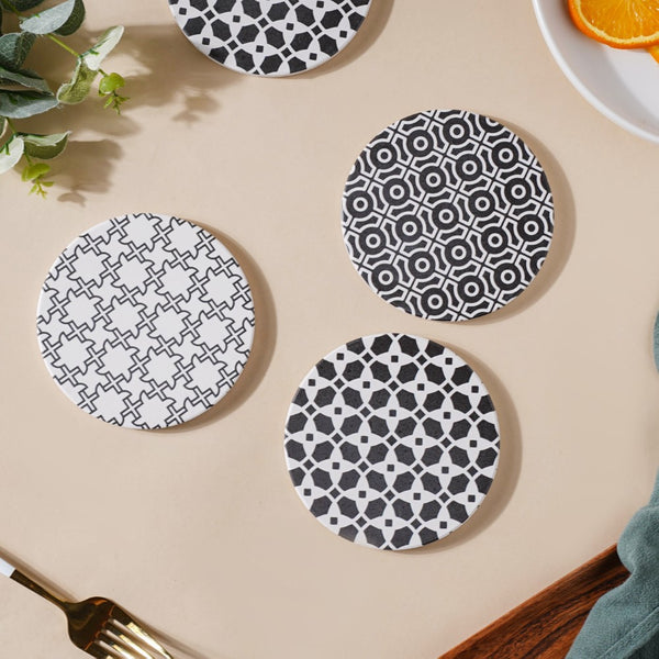 Tile Art Black And White Ceramic Coaster Set of 4