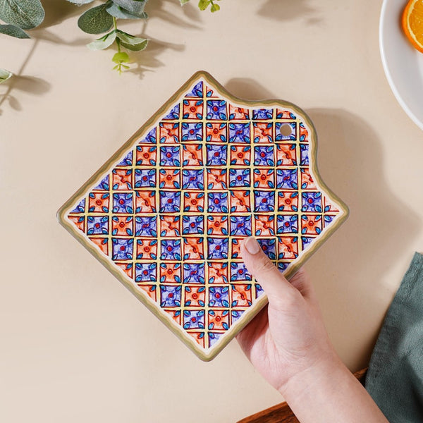 Moroccan Patterned Ceramic Platter Orange 7 Inch - Ceramic platter, serving platter, fruit platter | Plates for dining table & home decor