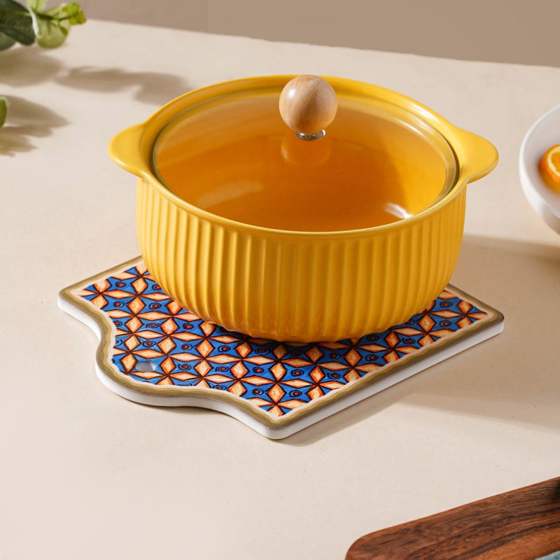 Tile Patterned Ceramic Platter 7 Inch - Ceramic platter, serving platter, fruit platter | Plates for dining table & home decor