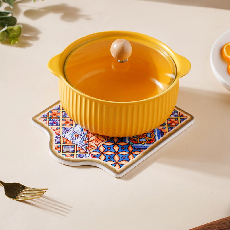 European Vibrant Traditional Trivet 7 Inch - Ceramic platter, serving platter, fruit platter | Plates for dining table & home decor