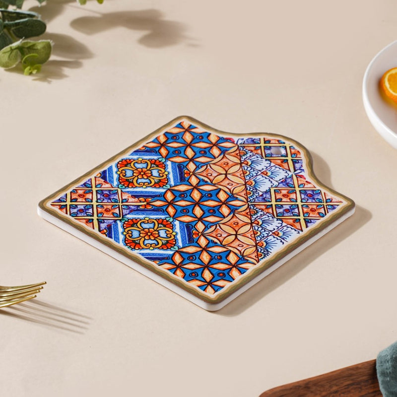 European Vibrant Traditional Trivet 7 Inch - Ceramic platter, serving platter, fruit platter | Plates for dining table & home decor