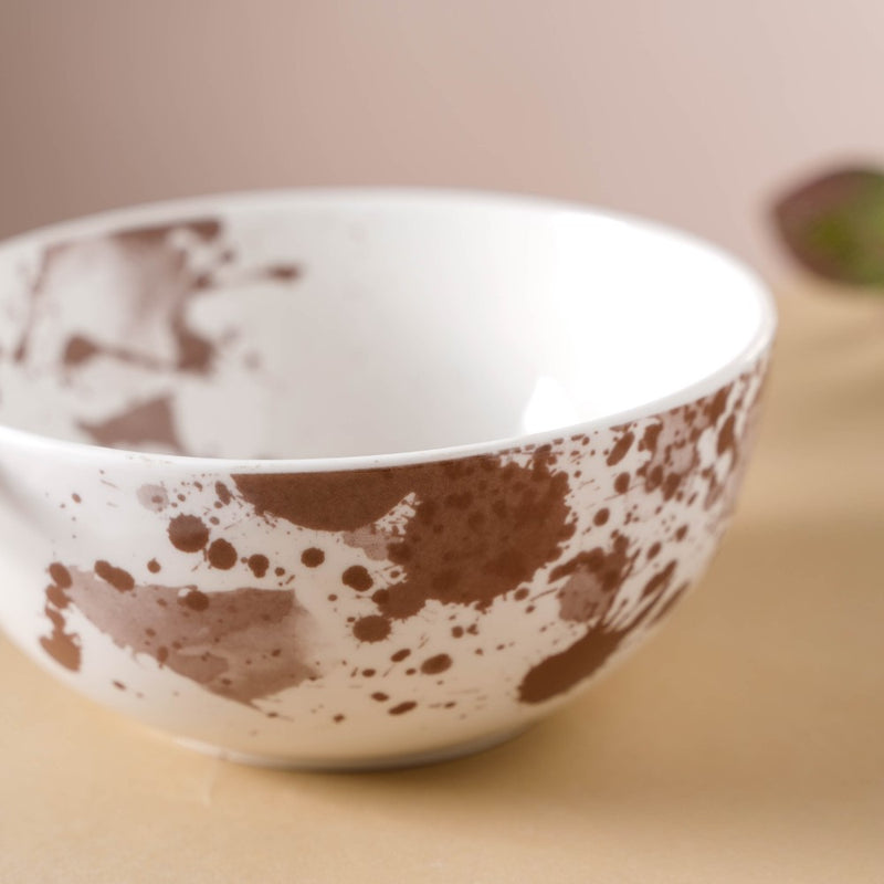 Splash Patterned Ceramic Bowl With Handle Brown - Bowl, ceramic bowl, serving bowls, noodle bowl, salad bowls, bowl for snacks, baking bowls, large serving bowl, bowl with handle | Bowls for dining table & home decor