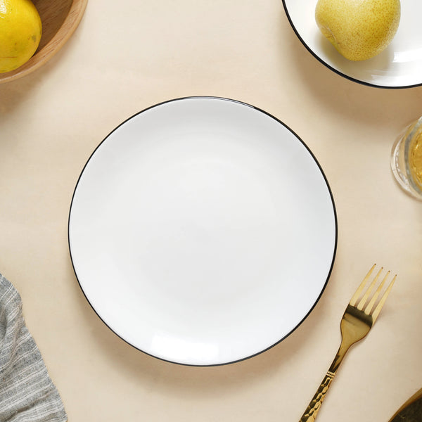 White Plate With Black Rim - Large - Serving plate, snack plate, ceramic dinner plates| Plates for dining table & home decor