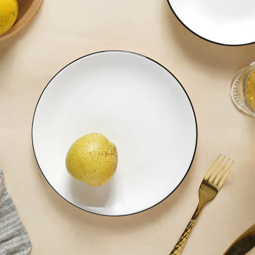 White Plate With Black Rim - Large - Serving plate, snack plate, ceramic dinner plates| Plates for dining table & home decor
