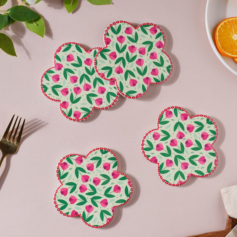 Flower Ceramic Coaster Set Of 4