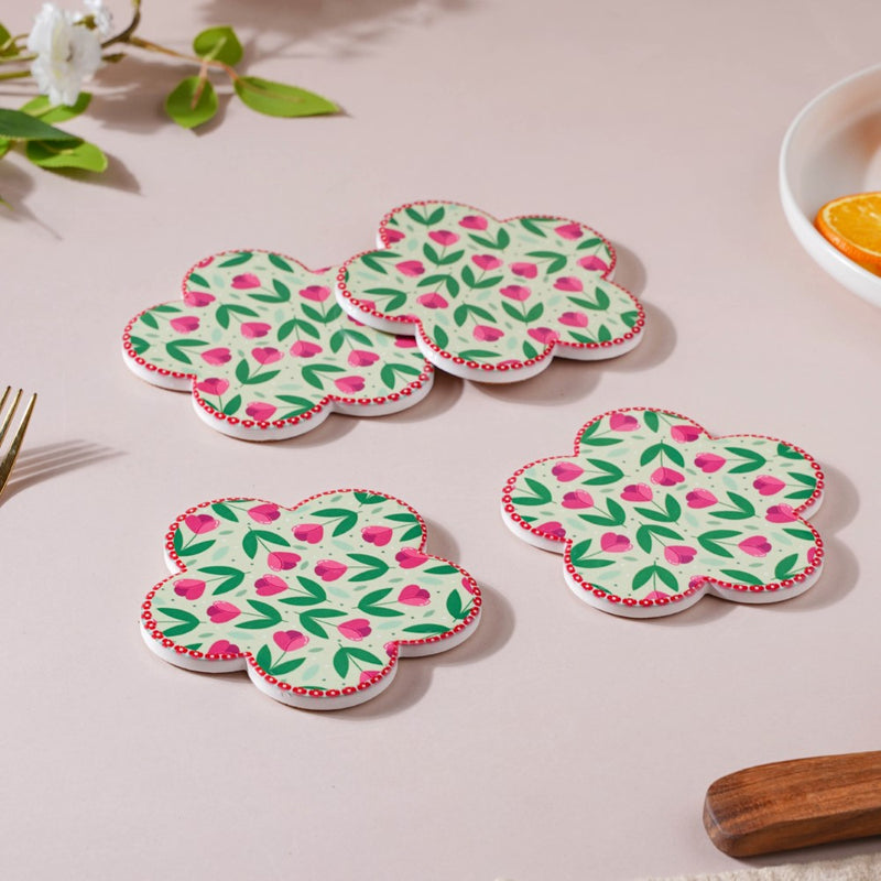 Flower Ceramic Coaster Set Of 4