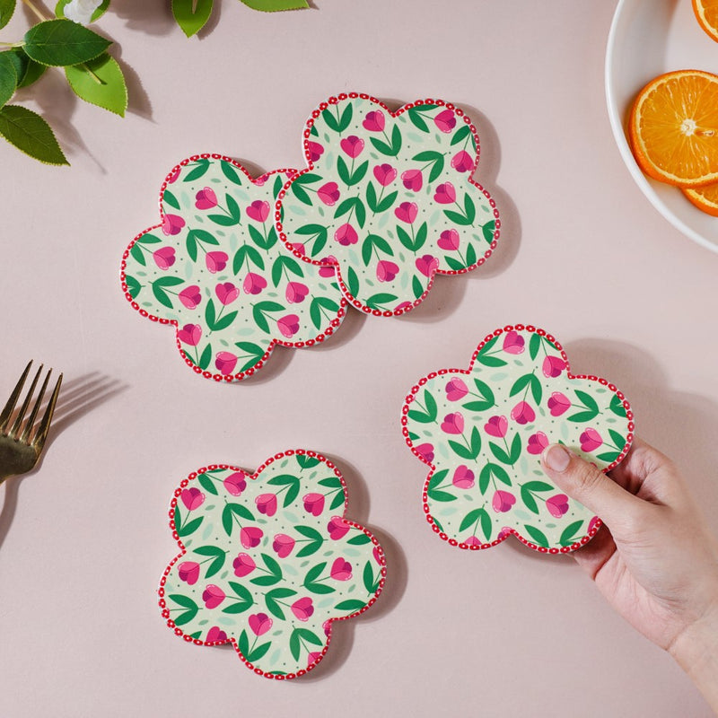Flower Ceramic Coaster Set Of 4