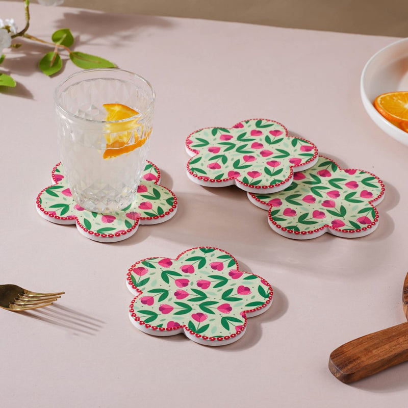 Flower Ceramic Coaster Set Of 4