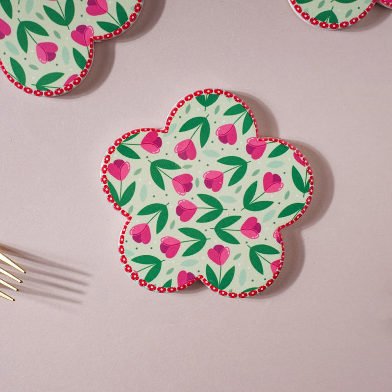 Flower Ceramic Coaster Set Of 4