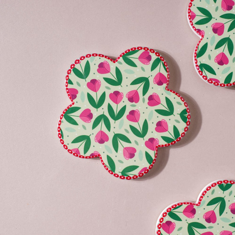 Flower Ceramic Coaster Set Of 4
