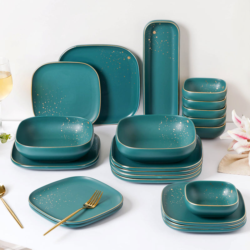 CARA Green 21 Piece Dinnerware Set For 6