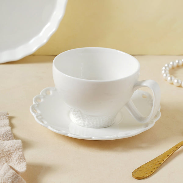 White Cup And Saucer Set- Tea cup, coffee cup, cup for tea | Cups and Mugs for Office Table & Home Decoration