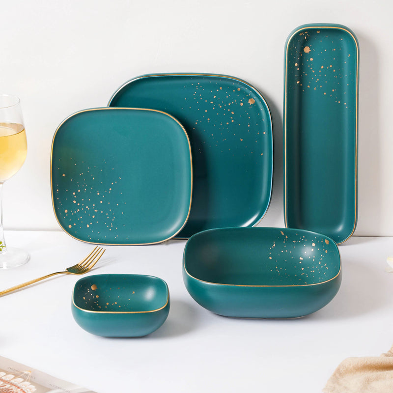 CARA Green 21 Piece Dinnerware Set For 6